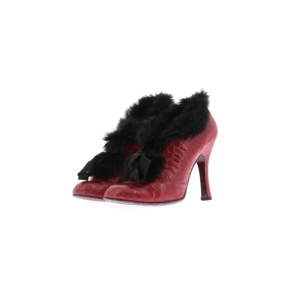 Bottines à talons en cuir et fourrure