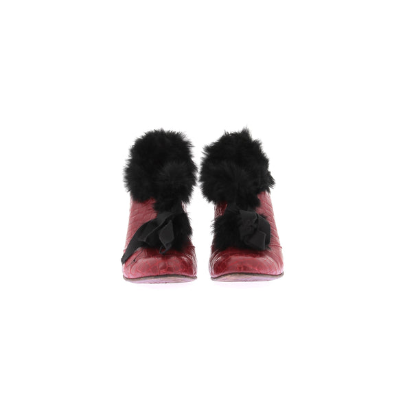 Bottines à talons en cuir et fourrure