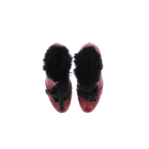 Bottines à talons en cuir et fourrure