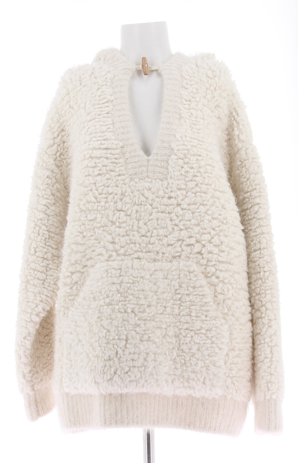 Pull à capuche en laine alpaga blanche