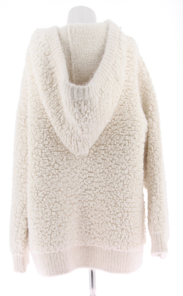 Pull à capuche en laine alpaga blanche