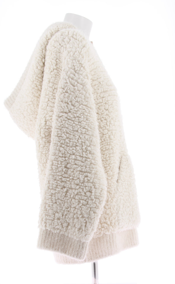 Pull à capuche en laine alpaga blanche