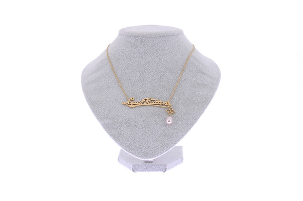 Collier pendentif en or jaune diamants et perles