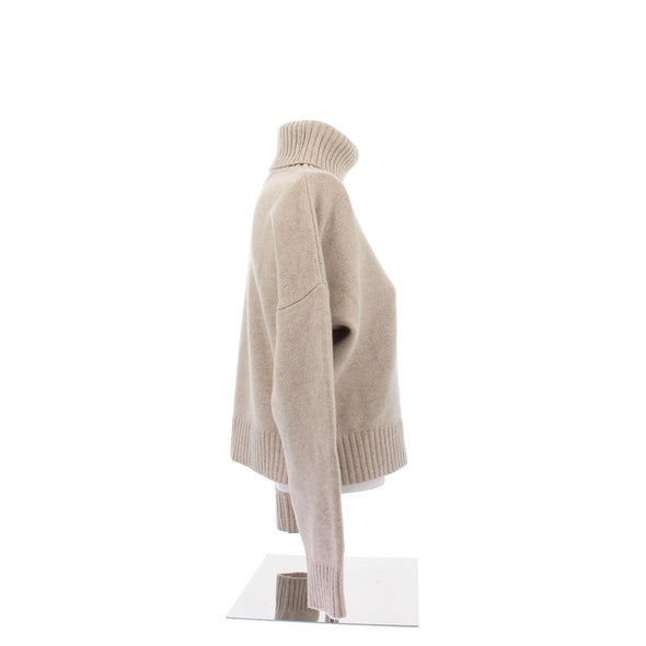 Col roulé beige en laine