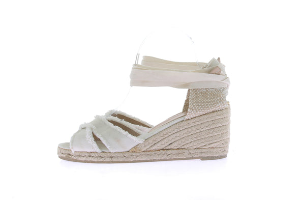 Sandales compensées en toile écrue