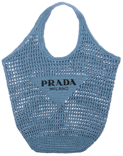 Sac cabas en raphia bleu à logo brodé