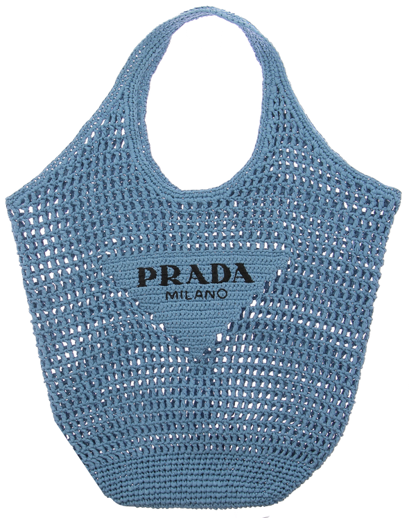 Sac cabas en raphia bleu à logo brodé