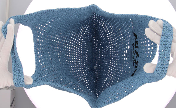 Sac cabas en raphia bleu à logo brodé