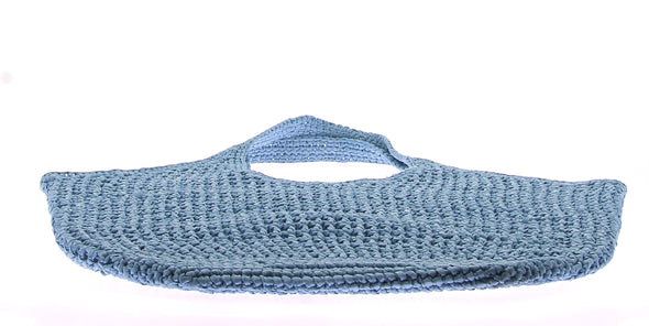 Sac cabas en raphia bleu à logo brodé