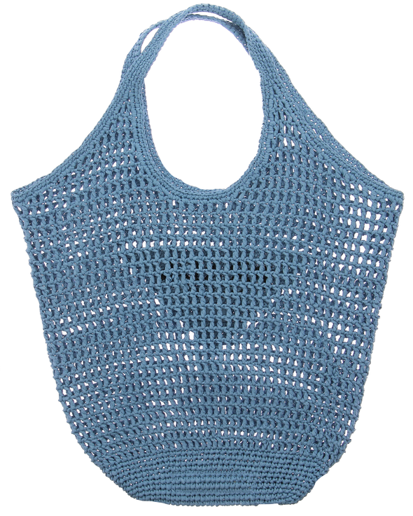 Sac cabas en raphia bleu à logo brodé