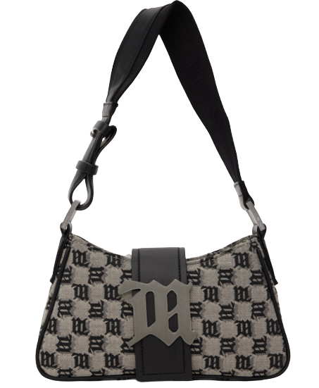 Petit sac taupe à monogrammes en tissu jacquard