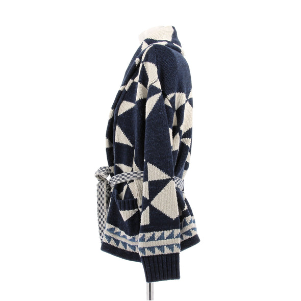 Cardigan bleu et blanc