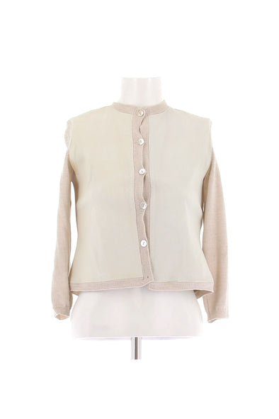 Cardigan en laine et cuir