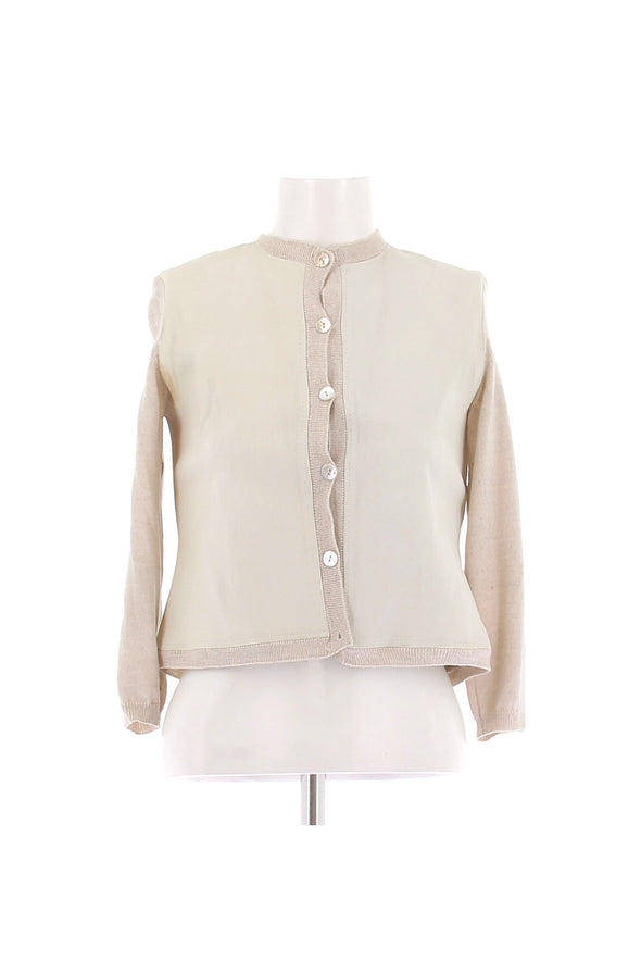 Cardigan en laine et cuir