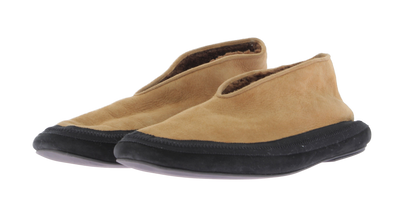 Slippers "Fairy" en daim et shearling camel