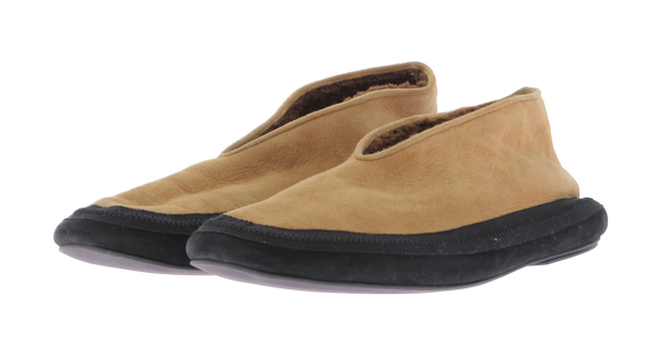 Slippers "Fairy" en daim et shearling camel