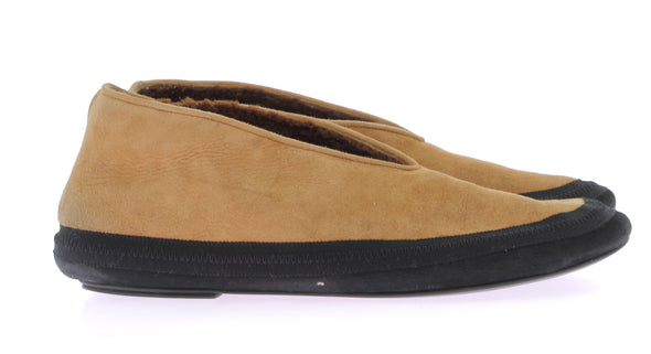 Slippers "Fairy" en daim et shearling camel