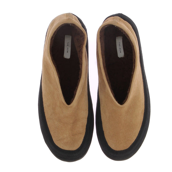 Slippers "Fairy" en daim et shearling camel