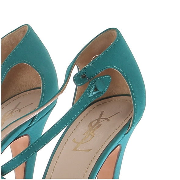 Sandales à talons satiné turquoise