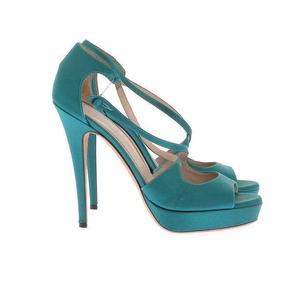 Sandales à talons satiné turquoise