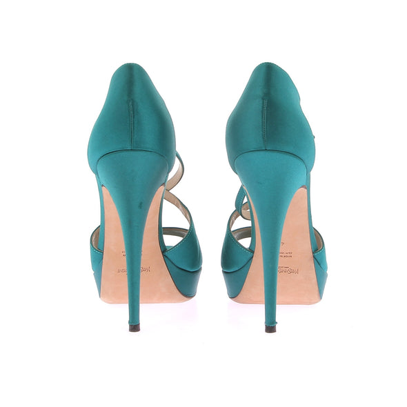 Sandales à talons satiné turquoise