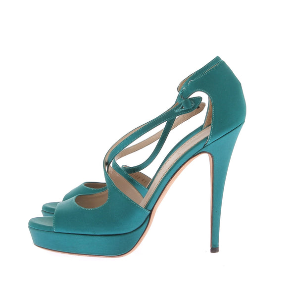 Sandales à talons satiné turquoise