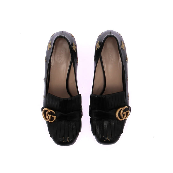 Mocassins à talons noirs en cuir