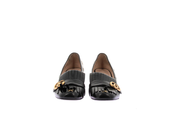 Mocassins à talons noirs en cuir