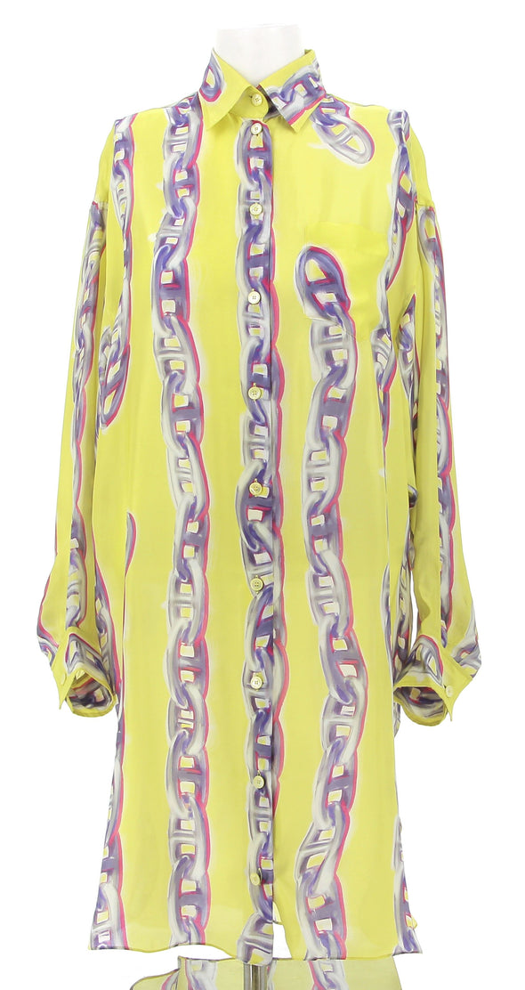 Robe chemise jaune à imprimés en soie