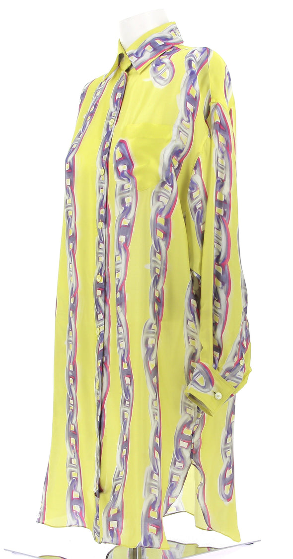 Robe chemise jaune à imprimés en soie