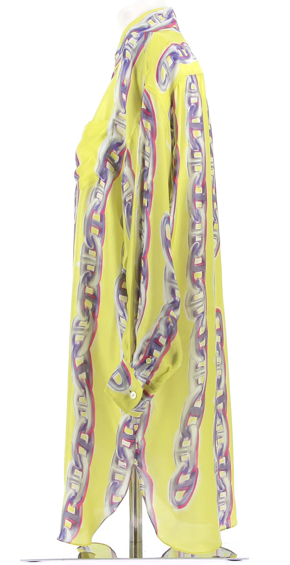 Robe chemise jaune à imprimés en soie