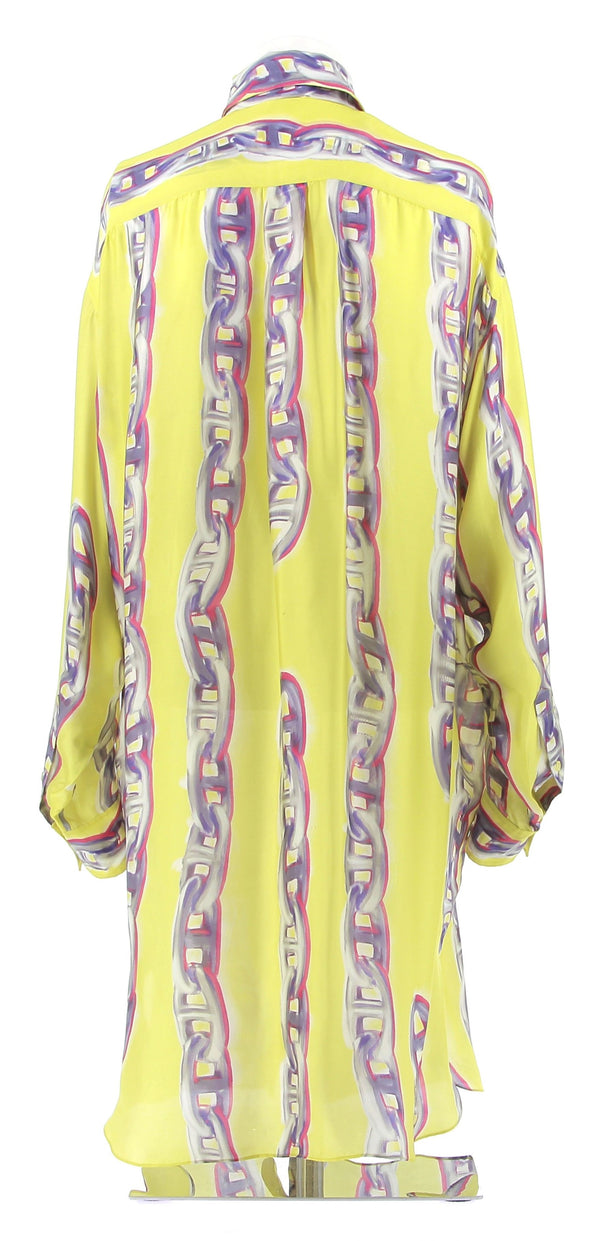 Robe chemise jaune à imprimés en soie