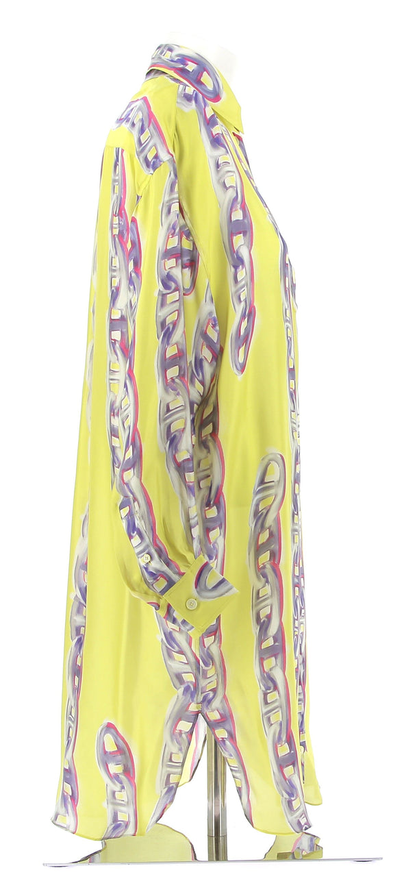 Robe chemise jaune à imprimés en soie