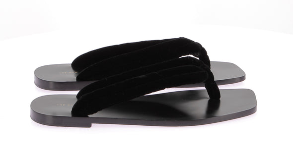 Tongs en cuir et velours noir "Swan"