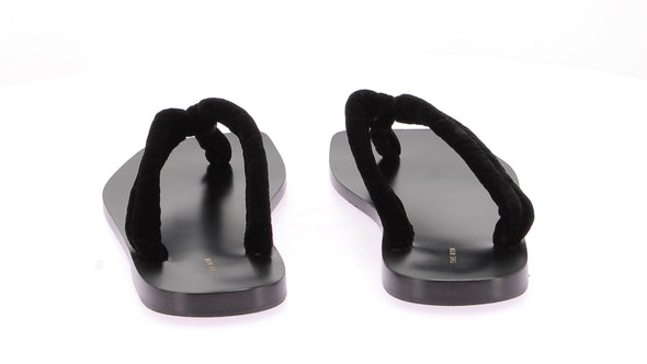 Tongs en cuir et velours noir "Swan"