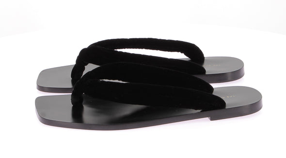 Tongs en cuir et velours noir "Swan"