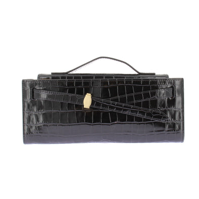 Pochette noire embossée croco