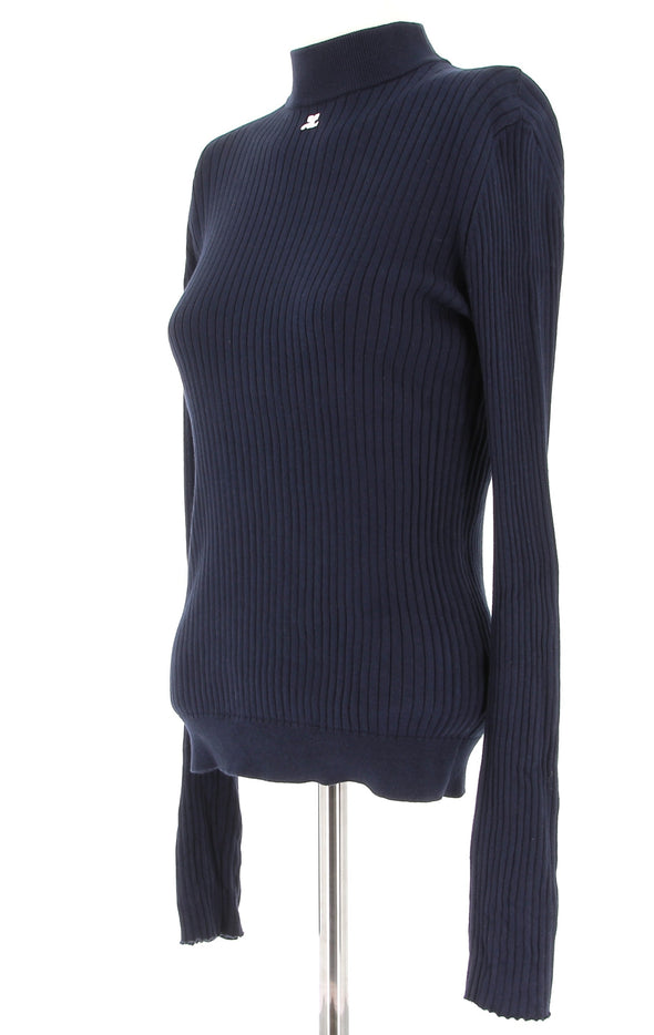 Pull en laine côtelée col cheminé