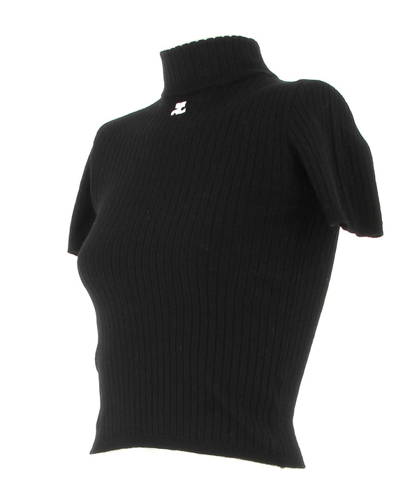 Pull en maille cotelé manches courtes