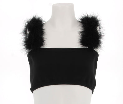 Top noir orné de plumes