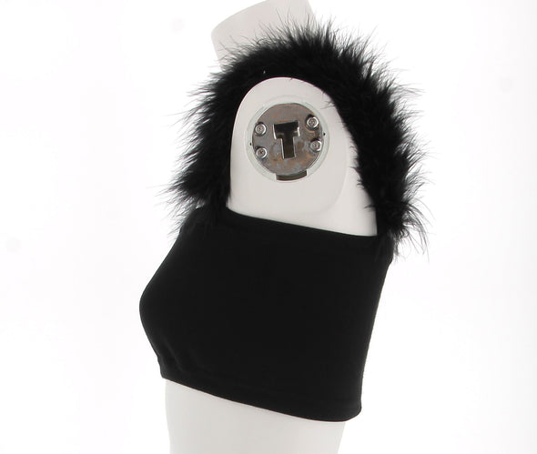 Top noir orné de plumes