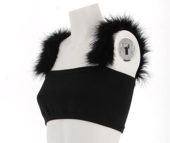 Top noir orné de plumes