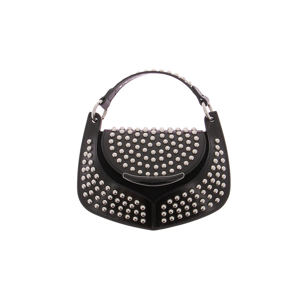 Petit sac à main noir en cuir clouté