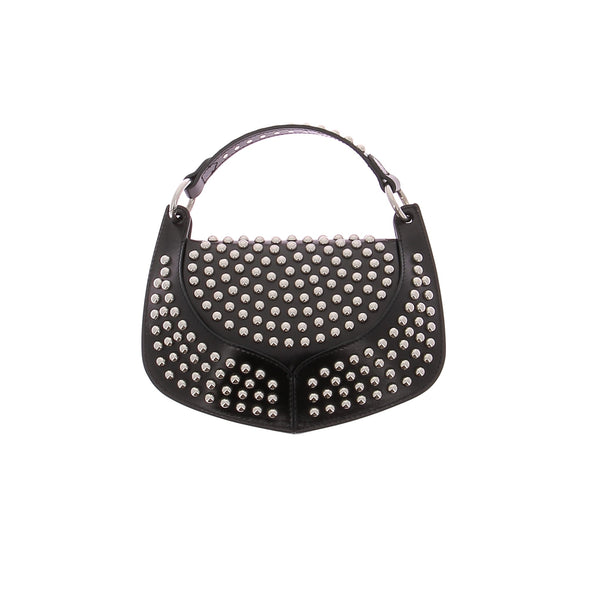 Petit sac à main noir en cuir clouté