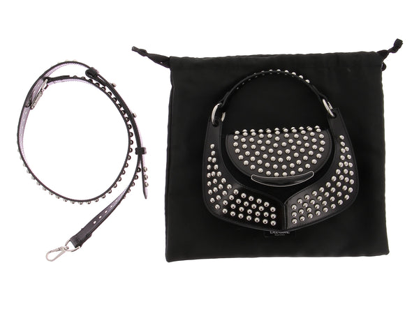 Petit sac à main noir en cuir clouté