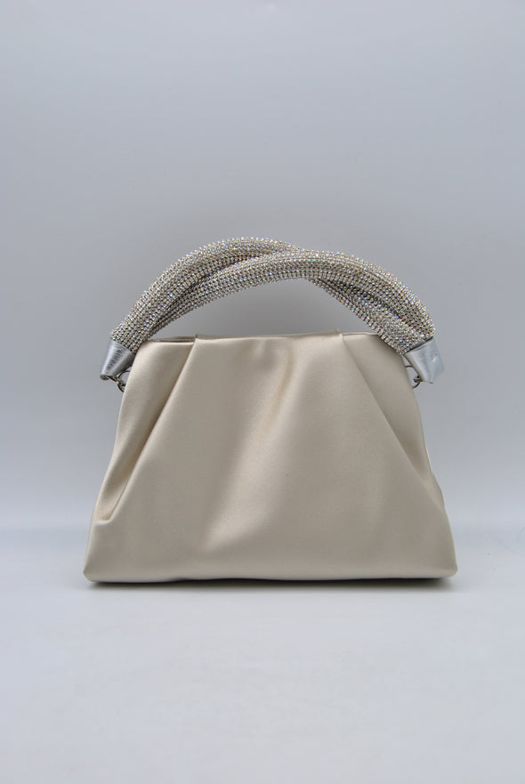 Sac satiné à sangles strassées