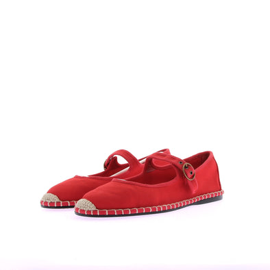 Espadrilles Mary Jane en toile rouge