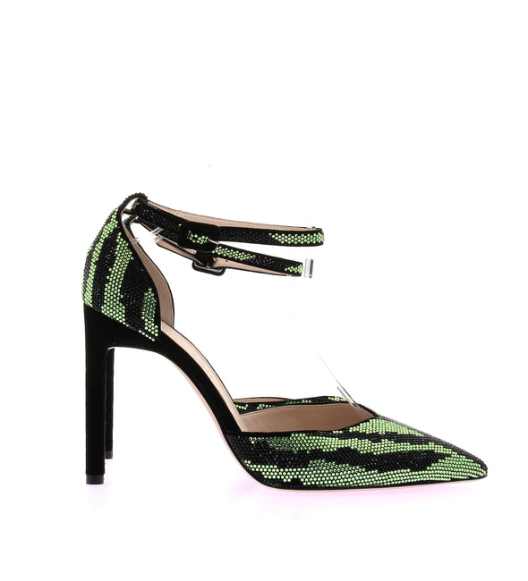 Escarpins à strass noirs et verts