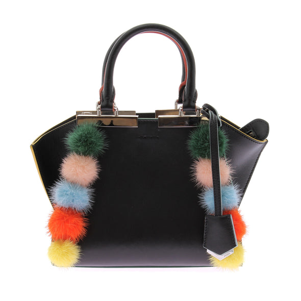 Sac à main "3jours" noir à pompom multicolore