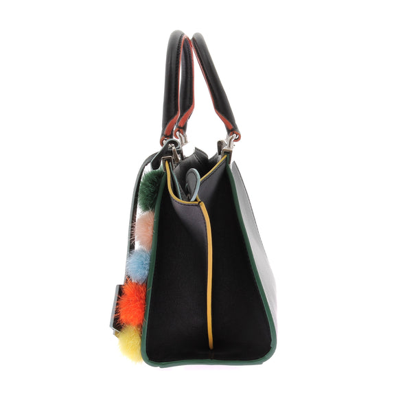 Sac à main "3jours" noir à pompom multicolore